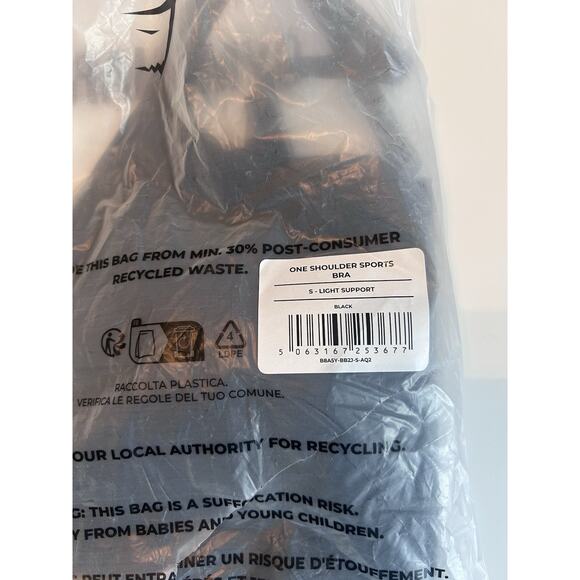 Gymshark Women's Light Support One Shoulder Sports Bra Black Small NWT - Picture 2 of 6